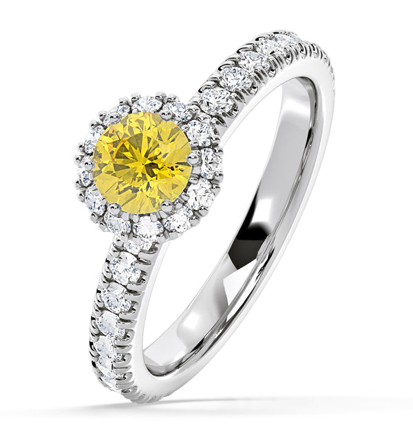 Alessandra Yellow Lab Diamond 1.10.ct Halo Ring in 18K White Gold - Elara Collection